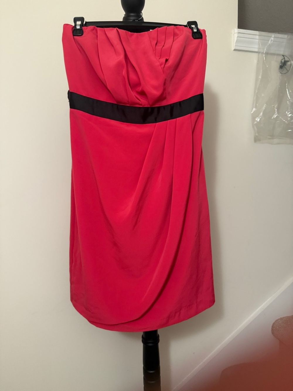 Strapless Pink Cocktail Dress with Black Waistband